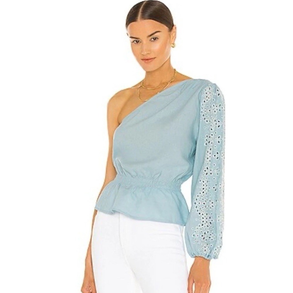BCBG Light Blue One-Shoulder Blouse